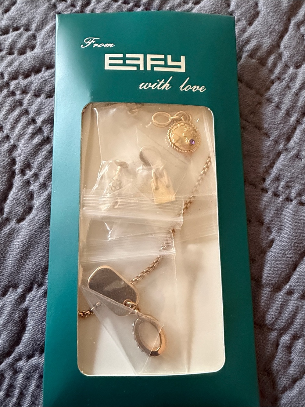 NWOT In Original Packaging Effy Gold Tone Necklace with 5 Charms.